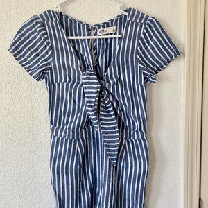 Hollister Blue and White Striped Tie Front Romper